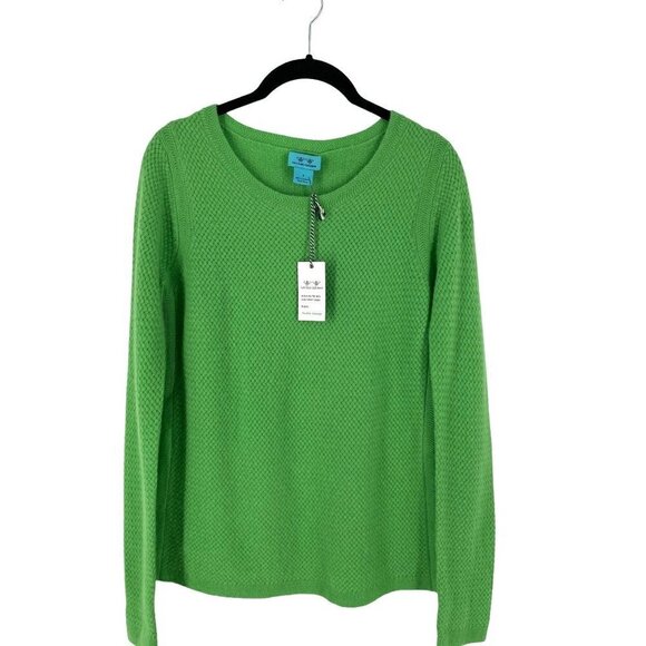 NWT Two Bees 100% Cashmere Bright Green Pullover Sweater Diamond Knit Pattern S - Picture 1 of 6